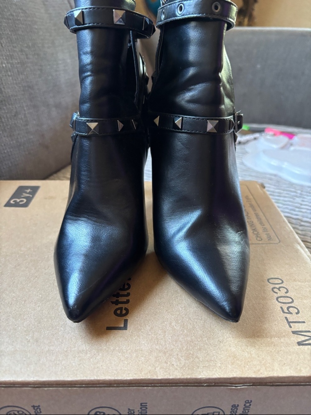 Charlotte Russe Black Pointed Toe Studded Ankle Boots